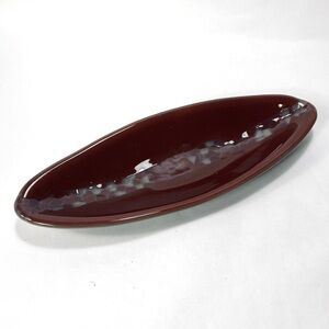 10" Artist Signed Art Glass Oblong Burgundy Pattern Trinket Dish